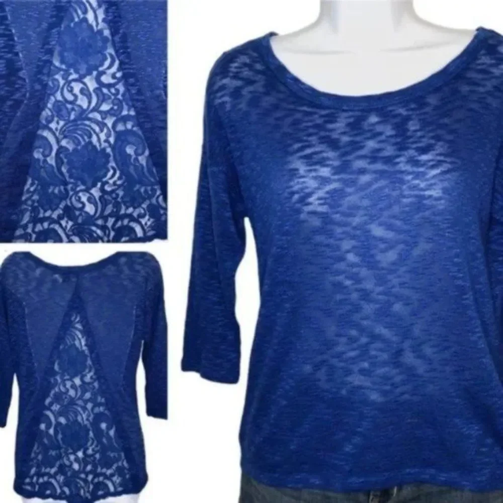 💙 Love And Let Love Blue Slub Lace Back Top Blue XS - Picture 1 of 7